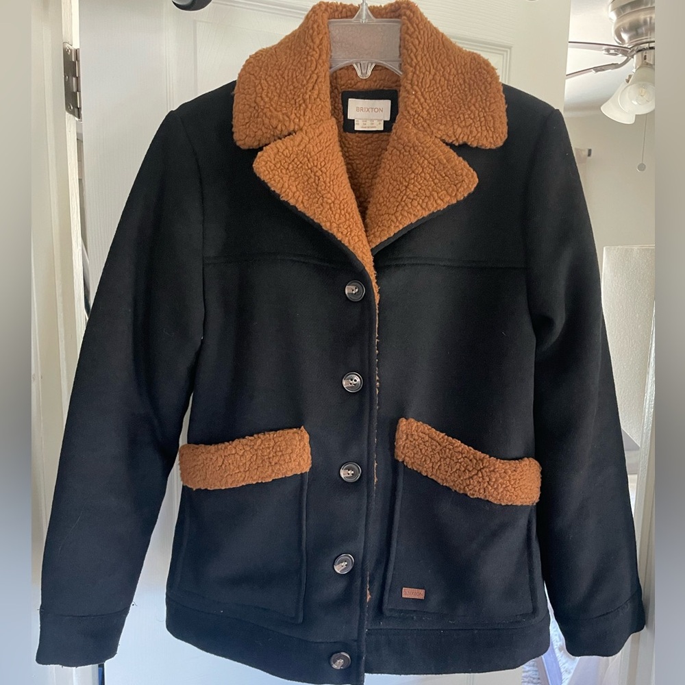 Brixton Black Jacket with Tan Sherpa Trim